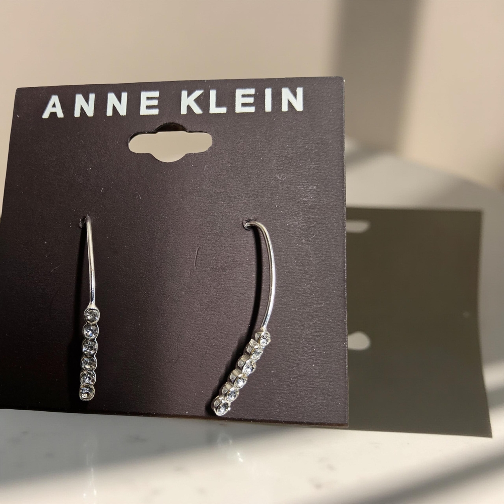 New Anne Klein Silver Earrings with faux Crystal accents